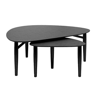 Katrine sofabordssæt | Mørkegrå stenlook m. sort lakeret eg